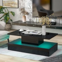 Vinsetto Modern Glossy 2-Tier Rectangle Coffee Table with Drawer, LED Lighting, Center Table for Living Room, 39.5" L x 19.5" W x 15.5" H, Black(m-1)