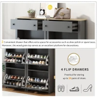 Modern Slim Shoe Cabinet Set with 4 Flip Drawers, Wood Grain Pattern Top, Adjustable Panels, Shoe Rack for Hallway, Gray(m-5)