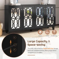 Vinsetto Side Cabinet with Adjustable Shelves, 4-Door Mirror Hollow-Carved TV Stand for TVs Up to 70", Multi-functional Console Table with Storage, Black(m-5)