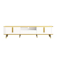 Luxury Minimalism TV Stand with Open Storage Shelf for TVs Up to 85", Entertainment Center with Cabinets and Drawers, White+Gold(m-2)