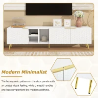Vinsetto Modern Minimalist Geometric TV Stand with Metal Handles and Gold Legs, Fits TVs Up to 80", Multi-functional TV Stand with Storage Cabinets, White+Gold(m-5)