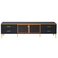 Vinsetto Stylish LED TV Stand with Marble-veined Table Top for TVs Up to 78", Entertainment Center with Glass Storage Cabinet and Golden Legs, Gold+Black(m-2)