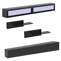 Vinsetto Wall Mount Floating TV Stand with 4 Media Storage Cabinets, 2 Shelves, and 16-Color RGB LED Lights for 95+" TV, Black(m-2)
