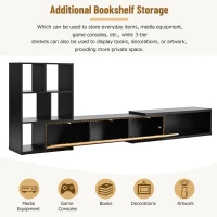 Vinsetto Extendable TV Stand with 3-Tier Bookshelves, Adjustable Center with Storage Cabinets, Sliding Tabletop Media Console for TVs up to 110", Black(m-8)