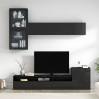 High Gloss TV Stand for TVs Up to 78" with Ample Storage, Media Console, Wall Mounted Floating Cabinets, 93" L x 15" W x 26" H, Black(m-4)