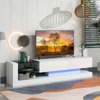 Vinsetto 71" TV Stand for 75" TV with Media Storage Cabinets, 16-Color RGB LED Lights, Modern High Gloss Entertainment Center, White(m-1)