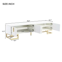 Vinsetto Modern TV Stand with Metal Legs and Gold Handles for TVs Up to 80", Media Console Table with Cabinets and Adjustable Shelves, White+Gold(m-3)