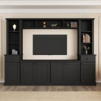 Minimalist Storage TV Stand for TVs Up to 75" with Adjustable Shelves, Entertainment Wall Unit Set for Living Room, 103" L x 15" W x 77" H, Black(m-4)