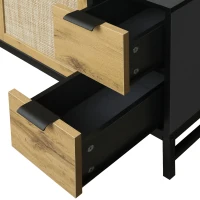 Vinsetto Elegant Rattan TV Stand for TVs up to 65", Boho Style Media Console with Adjustable Shelves, Cable Management, Steel Gray(m-10)