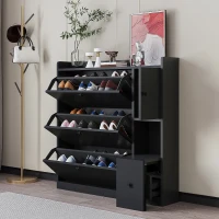 Vinsetto Versatile Shoe Cabinet with 3 Flip Drawers, Pull-Down Seat, Adjustable Shelves, and Maximum Storage, 47" L x 9.5" W x 47.5" H, Black(m-1)