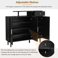 Elegant Shoe Cabinet with Arched Doors and Drawer, Adjustable Shelves, Solid Wood Legs, 47.5" L x 14.5" W x 43.5" H, Black(m-7)