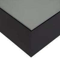 Square High Glossy Coffee Table with 16-Color LED Strip Lights, 0.2'' Glass Top, Modern Center Table for Living Room, 27.5" L x 27.5" W x 14" H, Black(m-9)