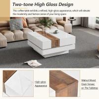 Vinsetto 31.5'' Square Coffee Table with Sliding Tabletop, High Gloss Finish, Hidden Storage Compartment, Extendable to 45.5'', White(m-6)