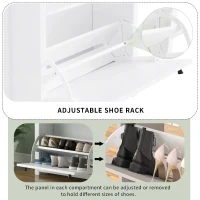 Functional Shoe Cabinet with 2 Flip Drawers, Adjustable Shoe Rack, Wood Grain Top, and Extra Storage, 24" L x 9.5" W x 47.5" H, White(m-7)