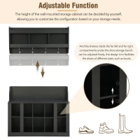 Shoe Cabinet Storage with Shelves and 4 Hooks, Elegant Hall Tree with Wall Mounted Coat Rack, Entryway Organizer for Hallway, Mudroom, Black(m-7)