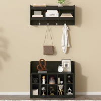 Shoe Cabinet Storage with Shelves and 4 Hooks, Elegant Hall Tree with Wall Mounted Coat Rack, Entryway Organizer for Hallway, Mudroom, Black(m-4)