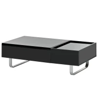 Vinsetto Multi-functional Coffee Table with Lifted Tabletop, Contemporary Design, Metal Frame Legs, High-gloss Surface, 45" L x 26.5" W x 14" H, Black(m-12)