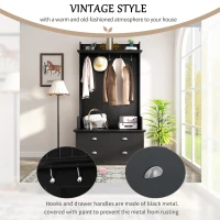 Vinsetto Vintage Style Hallway Coat Rack with 5 Metal Hooks and 2 Large Drawers, 38.5" Wide Entryway Bench with Metal Handles, MDF Veneer, Black(m-5)