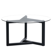 Round Coffee Table with Tempered Glass Top and Sturdy Wood Base, Modern Cocktail Table, Easy Assembly, 35.5" L x 35.5" W x 17.5" H, Black