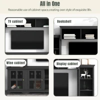 Modern Multifunctional TV Stand for TVs Up to 70" with Glass Door and Bridge, Minimalism Entertainment Wall Unit, 104" L x 15" W x 78.5" H, Black(m-6)