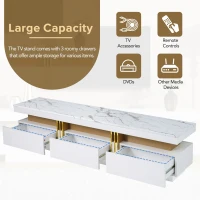 Vinsetto Luxury TV Stand with High Gloss Faux Marble Top for TVs Up to 78", Media Console with Golden Panel Design and 3 Drawers, White+Gold(m-6)