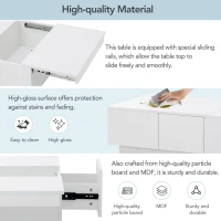 Coffee Table with Hidden Storage, Extendable Cocktail Table with Drawers, Sliding Top for Living Room, 39.5" L x 22" W x 12.5" H, White(m-7)