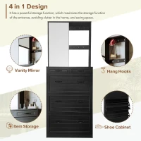 Vinsetto Multi-functional Shoe Cabinet with 3 Flip Drawers, Hall Tree with Mirror, Freestanding Entryway Organizer with 6 Hanging Hooks, Black(m-8)