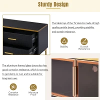 Vinsetto Stylish LED TV Stand with Marble-veined Table Top for TVs Up to 78", Entertainment Center with Glass Storage Cabinet and Golden Legs, Gold+Black(m-8)