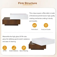 Vinsetto Square 360° Rotating Coffee Table with 2 Drawers, High Gloss 2-Tier Center Table with Swivel Tabletop and Storage, White+Walnut(m-7)