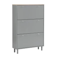 Vinsetto Narrow Design Shoe Cabinet with 3 Flip Drawers, Wood Grain Top, Adjustable Shelves, and Hooks, 31.5" L x 9.5" W x 48" H, Grey(m-13)
