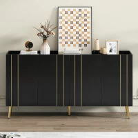 Storage Shoe Cabinet with 5 Metal Legs, Gold Lines Doors, Minimalist Sideboard Cabinet, Modern TV Stand, 63" L x 15" W x 31.5" H, Black(m-4)