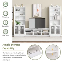 Vinsetto Modern Multifunctional TV Stand Set for TVs Up to 65" with Acrylic Board Door, Tall Cabinets, Chic Elegant Entertainment Wall Unit, White(m-8)