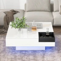 Vinsetto Modern Minimalist 31.5" Square Coffee Table with Detachable Tray and 16-Color LED Strip Lights, Remote Control, White(m-4)