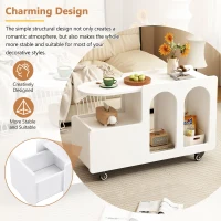 Mobile Multi-Layer Storage End Table with Lockable Wheels, Cream Style Side Table, 12" Narrow Nightstand, 31.5" L x 12" W x 21.5" H, White(m-6)