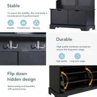 Vinsetto All in One Hall Tree with 3 Top Shelves and 2 Flip Shoe Storage Drawers, Wood Hallway Organizer with Metal Hanging Hooks, Black(m-7)