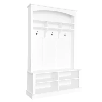 47.5'' Wide Hall Tree with Shoe Storage, 3 Hanging Hooks, Adjustable Shelves, and Multi-Functional Design for Hallway, White(m-12)