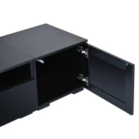 Vinsetto Modern TV Stand Fits TVs Up to 90" with Push to Open Doors, LED Lights, Rattan Style Entertainment Center, 82.5" L x 15.5" W x 14" H, Black(m-11)