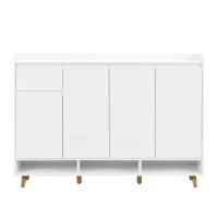 Sleek and Contemporary Shoe Cabinet with Adjustable Shelves, Solid Wood Legs, and Ample Storage, 55.5" L x 14" W x 39.5" H, White(m-2)