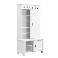 Vinsetto Multifunctional Hall Tree with Storage Bench, Hallway Shoe Cabinet with Shelves, Mudroom Coat Storage with Hanging Hooks for Entryways, White(m-12)