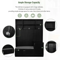 Vinsetto Elegant Hall Tree with Bench and Cushion, Modern Coat Rack with Hooks, Shoe Cabinet Storage, 59" L x 15.5" W x 78.5" H, Black(m-7)