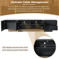 Luxury Fluted TV Stand with Storage Cabinets & Drawers, Smooth Media Console with Golden Wood Grain Legs, 75" L x 14" W x 18" H, Black(m-8)