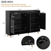 Sleek and Contemporary Shoe Cabinet with Adjustable Shelves, Solid Wood Legs, and Ample Storage, 55.5" L x 14" W x 39.5" H, Black(m-3)