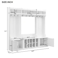 Vinsetto 4-in-1 Wide Storage Hall Tree with Bench and Shoe Cubbies, Multi-functional Entryway Coat Rack, 82.5" L x 15.5" W x 78.5" H, White(m-3)