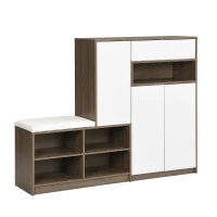 Vinsetto 2-in-1 Shoe Storage Bench & Cabinet, Multi-functional Shoe Rack with Padded Seat and Adjustable Shelves, 55.5" L x 14" W x 43.5" H, White(m-13)