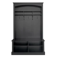 47.5'' Wide Hall Tree with Shoe Storage, 3 Hanging Hooks, Adjustable Shelves, and Multi-Functional Design, 47.5" L x 16" W x 75.5" H, Black(m-2)