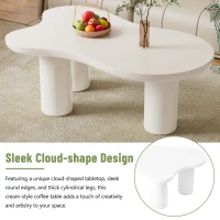 Cloud Coffee Table with 1.5" Thick Tabletop, 3 Sturdy Legs, Irregular End Table for Living Room, Easy Assembly, 44" L x 26" W x 15.5" H, White(m-6)