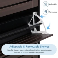 Minimalist Slim Shoe Cabinet with Hanging Hooks, 3 Flip Drawers, Adjustable Shelves, and Large Storage Capacity, 31.5" L x 9.5" W x 48" H, Black(m-7)