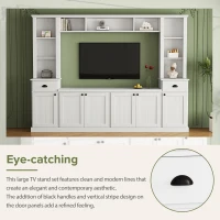 Minimalist Storage TV Stand for TVs Up to 75" with Adjustable Shelves, Entertainment Wall Unit Set for Living Room, 103" L x 15" W x 77" H, White(m-6)