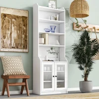 Elegant Tall Cabinet with Acrylic Door, Adjustable Shelves, and Graceful Curves, 27.5" L x 14.5" W x 78.5" H, White(m-1)