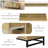 Vinsetto Elegant Rattan TV Stand for TVs up to 65", Boho Style Media Console with Adjustable Shelves and Cable Management, Brown(m-8)